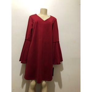 Sharagano Red Size 12 Shift Dress Bell Sleeves